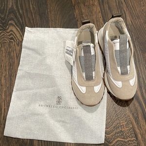 Brunello Cucinelli Mixed Leather Slip On Sneaker